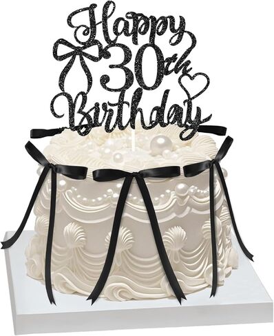 Bow Cake Topper with 18th Happy Birthday Cake Sign,12 Pcs Vintage Black Ribbon Cake Decorations for Coquette Themed Party,Bridal Wedding,Anniversary Party in Saudi Arabia