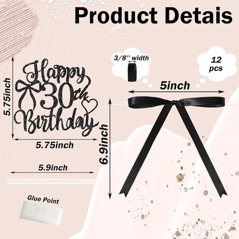 Bow Cake Topper with 18th Happy Birthday Cake Sign,12 Pcs Vintage Black Ribbon Cake Decorations for Coquette Themed Party,Bridal Wedding,Anniversary Party in Saudi Arabia