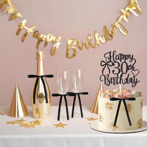 Bow Cake Topper with 18th Happy Birthday Cake Sign,12 Pcs Vintage Black Ribbon Cake Decorations for Coquette Themed Party,Bridal Wedding,Anniversary Party in Saudi Arabia