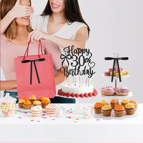 Bow Cake Topper with 18th Happy Birthday Cake Sign,12 Pcs Vintage Black Ribbon Cake Decorations for Coquette Themed Party,Bridal Wedding,Anniversary Party in Saudi Arabia