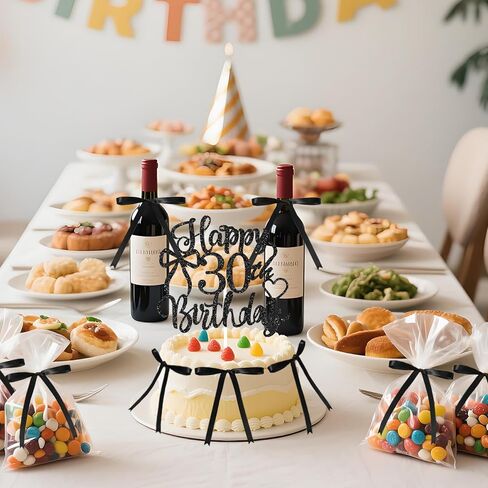Bow Cake Topper with 18th Happy Birthday Cake Sign,12 Pcs Vintage Black Ribbon Cake Decorations for Coquette Themed Party,Bridal Wedding,Anniversary Party in Saudi Arabia