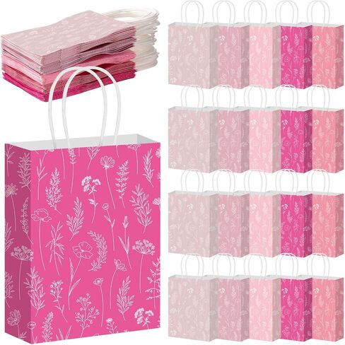Kolldenn 50 Pcs Sage Green Wildflower Gift Bags with Handles Paper Floral Goodie Welcome Bag for Wedding Guest Baby Shower Bridal Birthday Party Favor, 5.91 x 3.15 x 8.27 Inches in Saudi Arabia