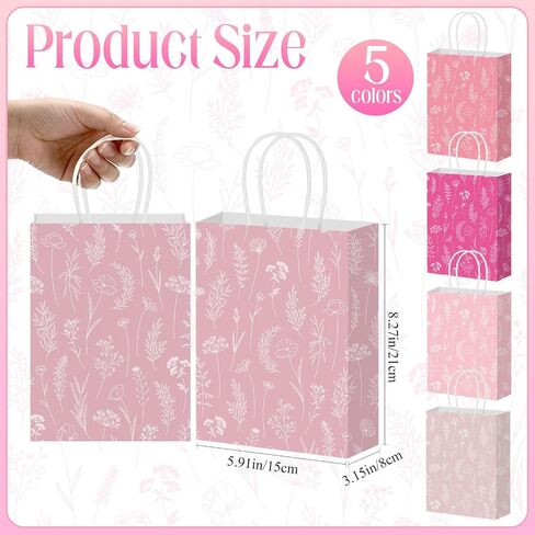 Kolldenn 50 Pcs Sage Green Wildflower Gift Bags with Handles Paper Floral Goodie Welcome Bag for Wedding Guest Baby Shower Bridal Birthday Party Favor, 5.91 x 3.15 x 8.27 Inches in Saudi Arabia