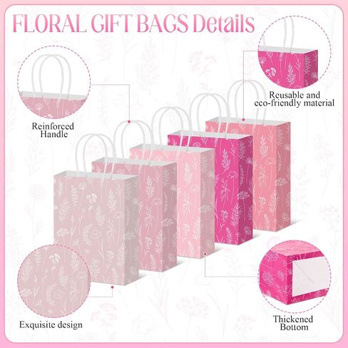 Kolldenn 50 Pcs Sage Green Wildflower Gift Bags with Handles Paper Floral Goodie Welcome Bag for Wedding Guest Baby Shower Bridal Birthday Party Favor, 5.91 x 3.15 x 8.27 Inches in Saudi Arabia