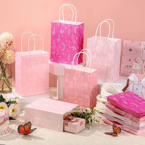 Kolldenn 50 Pcs Sage Green Wildflower Gift Bags with Handles Paper Floral Goodie Welcome Bag for Wedding Guest Baby Shower Bridal Birthday Party Favor, 5.91 x 3.15 x 8.27 Inches in Saudi Arabia