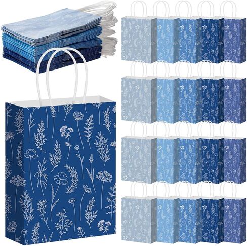 Kolldenn 50 Pcs Sage Green Wildflower Gift Bags with Handles Paper Floral Goodie Welcome Bag for Wedding Guest Baby Shower Bridal Birthday Party Favor, 5.91 x 3.15 x 8.27 Inches in Saudi Arabia