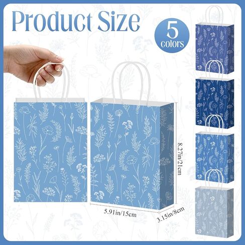 Kolldenn 50 Pcs Sage Green Wildflower Gift Bags with Handles Paper Floral Goodie Welcome Bag for Wedding Guest Baby Shower Bridal Birthday Party Favor, 5.91 x 3.15 x 8.27 Inches in Saudi Arabia