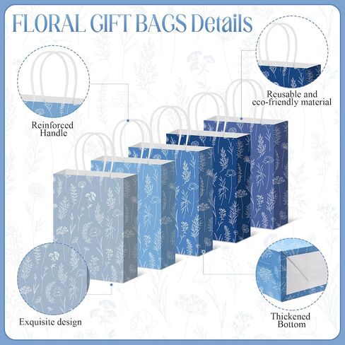 Kolldenn 50 Pcs Sage Green Wildflower Gift Bags with Handles Paper Floral Goodie Welcome Bag for Wedding Guest Baby Shower Bridal Birthday Party Favor, 5.91 x 3.15 x 8.27 Inches in Saudi Arabia