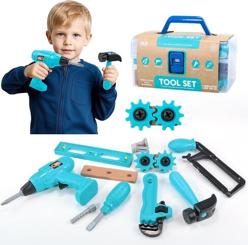 Kids Tool Set – Pretend Play Toddler Tool Set with Tool Box, Electronic Toy Drill, Screwdriver, Screw Construction Kits, Educational Tools for Kids Ages 3,4,5,6,7 Years Old, Boy Girl in Kuwait