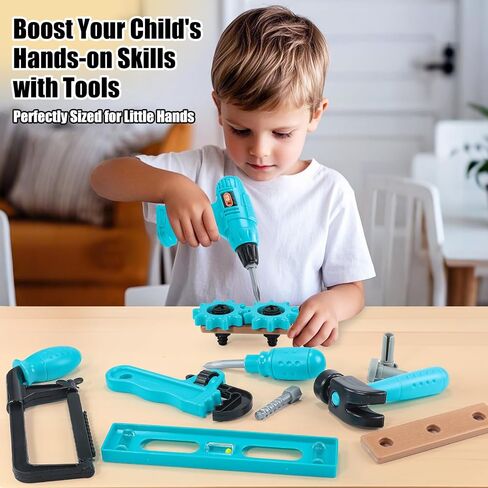 Kids Tool Set – Pretend Play Toddler Tool Set with Tool Box, Electronic Toy Drill, Screwdriver, Screw Construction Kits, Educational Tools for Kids Ages 3,4,5,6,7 Years Old, Boy Girl in Kuwait