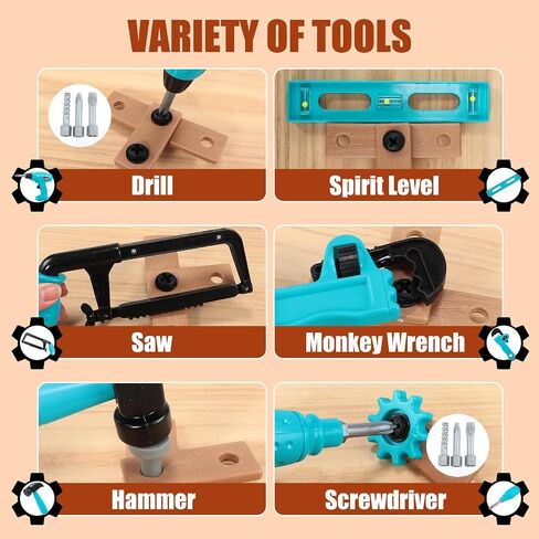 Kids Tool Set – Pretend Play Toddler Tool Set with Tool Box, Electronic Toy Drill, Screwdriver, Screw Construction Kits, Educational Tools for Kids Ages 3,4,5,6,7 Years Old, Boy Girl in Kuwait
