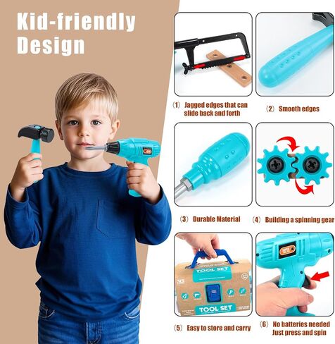 Kids Tool Set – Pretend Play Toddler Tool Set with Tool Box, Electronic Toy Drill, Screwdriver, Screw Construction Kits, Educational Tools for Kids Ages 3,4,5,6,7 Years Old, Boy Girl in Kuwait