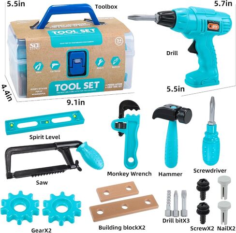 Kids Tool Set – Pretend Play Toddler Tool Set with Tool Box, Electronic Toy Drill, Screwdriver, Screw Construction Kits, Educational Tools for Kids Ages 3,4,5,6,7 Years Old, Boy Girl in Kuwait