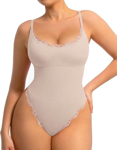 FeelinGirl Lace Bodysuits for Women Shapewear Tummy Control Thong Cami Bodysuit Tops with Adjustable Spaghetti Straps in Kuwait