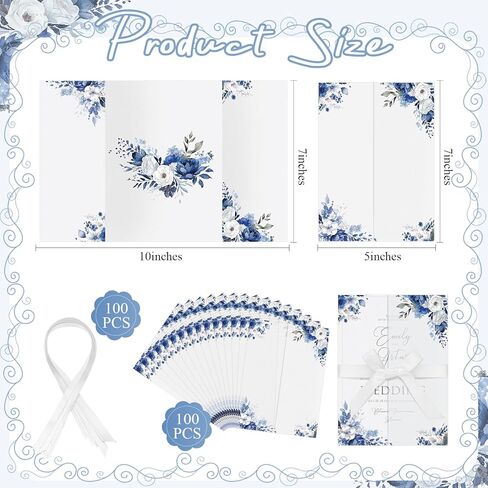 MotiMind 100 Pcs Colorful Wildflower Pre Folded Vellum Jackets for 5x7 Invitations 130GSM Transparent Envelope Liners Bulk Vellum Paper 5x7 with Ribbons Wedding Invitations Wraps for Wedding Cards in Kuwait