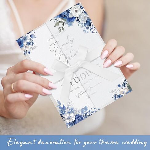 MotiMind 100 Pcs Colorful Wildflower Pre Folded Vellum Jackets for 5x7 Invitations 130GSM Transparent Envelope Liners Bulk Vellum Paper 5x7 with Ribbons Wedding Invitations Wraps for Wedding Cards in Kuwait