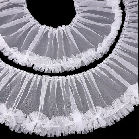 Black Ruffle Lace Trim 6.7inch Wide Pleated Lace Ribbon Gathered Edge Trimming for Dress Sewing, Home Deocration in Saudi Arabia