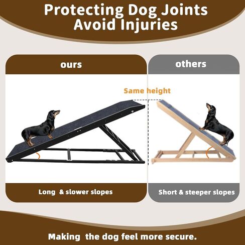 Dog Ramp for Bed - 65" Length, Supports up to 32" Height,Includes Non-Slip Replaceable Carpet, Safety Rails &Landing Platform,Adjustable & Foldable Pet Ramp for Large/Senior Dogs to Get on Bed -Walnut in Kuwait