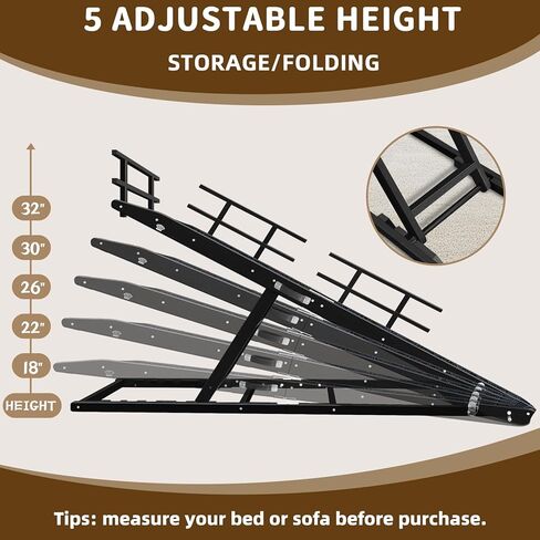 Dog Ramp for Bed - 65" Length, Supports up to 32" Height,Includes Non-Slip Replaceable Carpet, Safety Rails &Landing Platform,Adjustable & Foldable Pet Ramp for Large/Senior Dogs to Get on Bed -Walnut in Kuwait