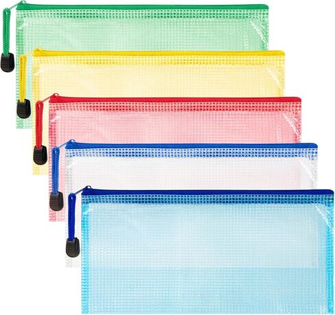 Mesh Zipper Pouch Bags - 5 Pack Waterproof Zipper Bags 13.2 x 9.4 Inch Clear Mesh Storage Pouches Assorted Colors for Home, Office, School, Travel, Puzzles, Board Game, Cosmetic, Accessories in Saudi Arabia