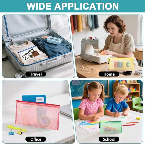 Mesh Zipper Pouch Bags - 5 Pack Waterproof Zipper Bags 13.2 x 9.4 Inch Clear Mesh Storage Pouches Assorted Colors for Home, Office, School, Travel, Puzzles, Board Game, Cosmetic, Accessories in Saudi Arabia
