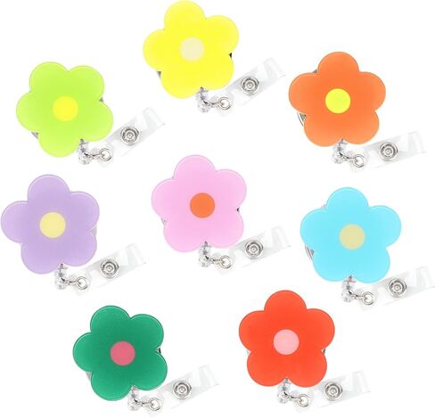 8Pcs Badge Reel Retractable, Cute Flower and Smile Nurse Badge Holder Clips Reels ID Name Clip Tag for Nursing Nurses Hospital Teacher Lanyards Accessories in Saudi Arabia