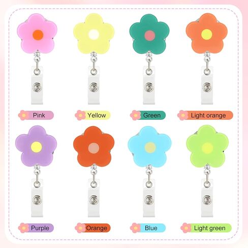 8Pcs Badge Reel Retractable, Cute Flower and Smile Nurse Badge Holder Clips Reels ID Name Clip Tag for Nursing Nurses Hospital Teacher Lanyards Accessories in Saudi Arabia