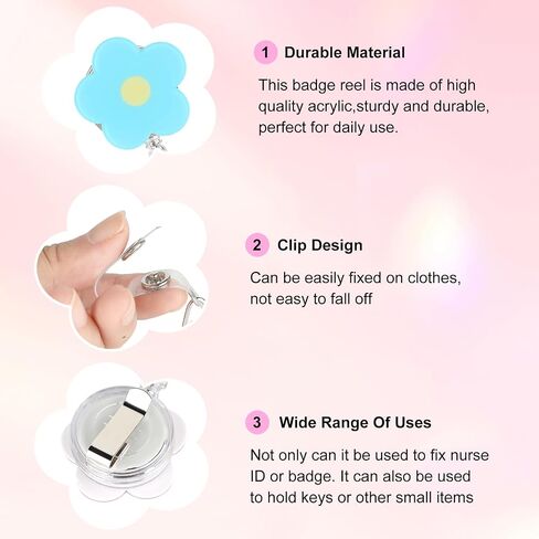 8Pcs Badge Reel Retractable, Cute Flower and Smile Nurse Badge Holder Clips Reels ID Name Clip Tag for Nursing Nurses Hospital Teacher Lanyards Accessories in Saudi Arabia