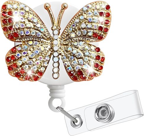 Blue Butterfly Retractable Badge Reel Rhinestone Badge Holder Retractable Clip Cute Diamond Glitter Nursing Student Name Holders in Kuwait
