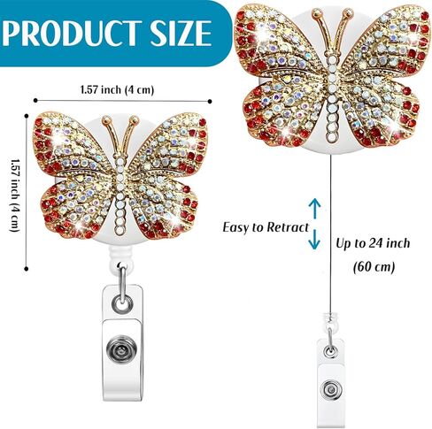 Blue Butterfly Retractable Badge Reel Rhinestone Badge Holder Retractable Clip Cute Diamond Glitter Nursing Student Name Holders in Kuwait