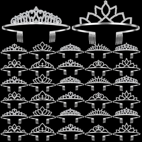Lyrow 30 PCS Tiara Crowns for Women Galentines Day Party Forms Crotens Crotنام مع مشط برأس الأميرة الفضية Tiaras لعيد ميلاد عيد الميلاد عيد الميلاد (الأسلوب الأنيق) in Saudi Arabia