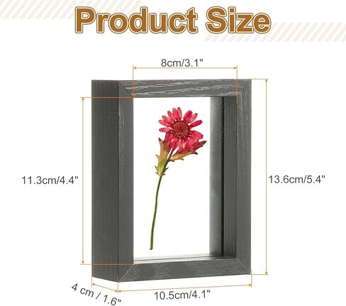 uxcell Wooden Pressed Flower Frame Handmade, 8.5x10 Inch Rectangle Floating Picture Frame Double Glass Frame for Pressed Flowers Artwork Photo Frame Tabletop Display, Brown Wood in Kuwait