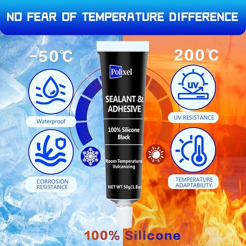 Black RTV Silicone Sealant Adhesive, 100% Silicone Caulk, Waterproof Sealant for Weatherstrip, Windscreen, Engine, High Bond Strength Adhesive Cars & Home Shrink & Crack Proof – 1.8oz / 50g in Kuwait