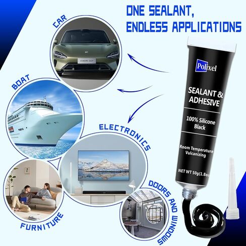 Black RTV Silicone Sealant Adhesive, 100% Silicone Caulk, Waterproof Sealant for Weatherstrip, Windscreen, Engine, High Bond Strength Adhesive Cars & Home Shrink & Crack Proof – 1.8oz / 50g in Kuwait