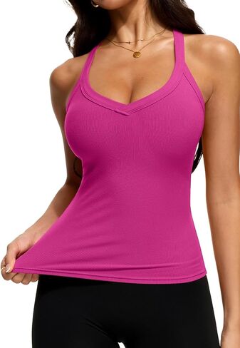 REORIA Womens Workout Tank Tops V Neck Racerback Going Out Crop 2025 Trendy Top Summer Sleeveless Ribbed Camisole in Saudi Arabia