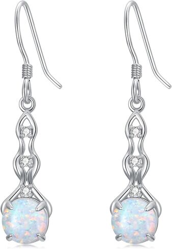 925 Sterling Silver Women's Earrings Opal with Genuine Diamonds Dainty Pendant Earrings Fine Jewelry Gift Mother's Day Birthday for Mom Her in Saudi Arabia