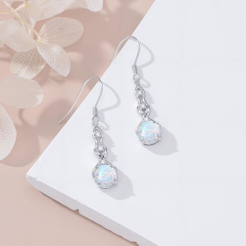 925 Sterling Silver Women's Earrings Opal with Genuine Diamonds Dainty Pendant Earrings Fine Jewelry Gift Mother's Day Birthday for Mom Her in Saudi Arabia
