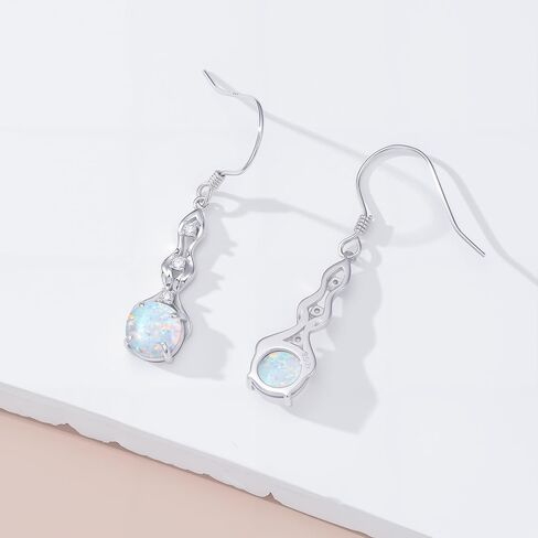 925 Sterling Silver Women's Earrings Opal with Genuine Diamonds Dainty Pendant Earrings Fine Jewelry Gift Mother's Day Birthday for Mom Her in Saudi Arabia