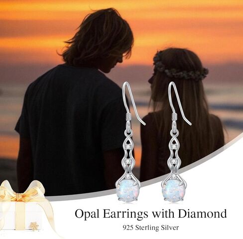 925 Sterling Silver Women's Earrings Opal with Genuine Diamonds Dainty Pendant Earrings Fine Jewelry Gift Mother's Day Birthday for Mom Her in Saudi Arabia
