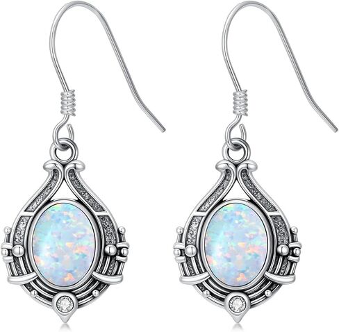 925 Sterling Silver Women's Earrings Opal with Genuine Diamonds Dainty Pendant Earrings Fine Jewelry Gift Mother's Day Birthday for Mom Her in Saudi Arabia