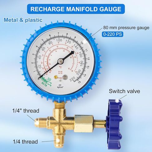 R1234YF Refrigeration Pressure Gauge, High and Low Manifold Gauge Kit with 1/8" Male NPT Lower Mount, 500 PSI, 80mm R1234YF Air Conditioning Refrigerant Recharge Pressure Gauge in Saudi Arabia