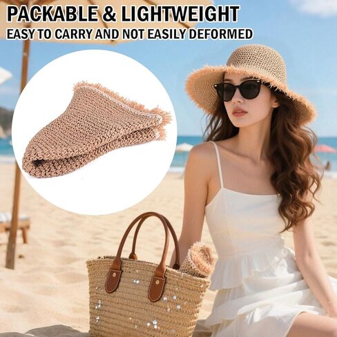 قبعة دلو القش للسيدات من Einskey - حماية UV خفيفة الوزن قابلة للعبّارة للسيارة المشي لمسافات طويلة على الشاطئ في الهواء الطلق المشي لمسافات طويلة in Kuwait