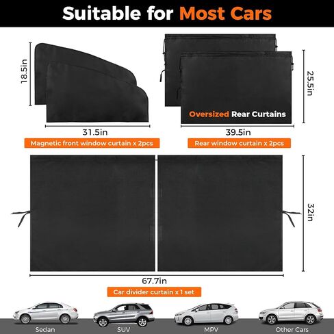 KanSmart 5 Pcs Car Curtains 95% Light Blocking Car Privacy Curtains for UV Protection, Auto Privacy Side Sunshades Camping Accessories for Sedan SUV Sleeping Travel Camping in Saudi Arabia