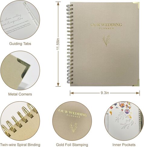 Wedding Planner Book and Organizer for Bride - Elegant Linen Cover Wedding Planning Binder with Checklists,Pockets & Calendars,Perfect Engagement Gifts for Couples(Beige) in Saudi Arabia
