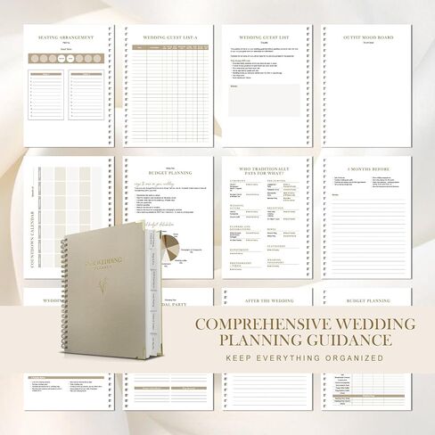 Wedding Planner Book and Organizer for Bride - Elegant Linen Cover Wedding Planning Binder with Checklists,Pockets & Calendars,Perfect Engagement Gifts for Couples(Beige) in Saudi Arabia