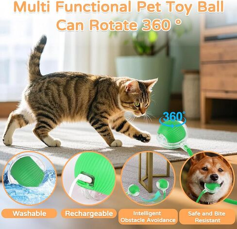 2025 New 3Pack Cat Ball Kitten Toys for Indoor Interactive Kitty Ball Toy Speedy Tail 360° Automatic Rolling(Red Grey Green) in Kuwait