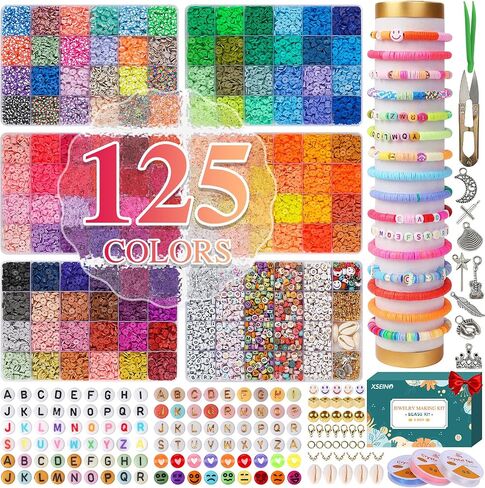 Xseino 33000pcs Clay Beads Makelet Makelet - 180 Collors 8boxes Polymer Clay Beads و 2 styles beads ， مع إكسسوارات صنع المجوهرات الغنية و 3 لفائف بلورية من الحرف اليدوية in Kuwait