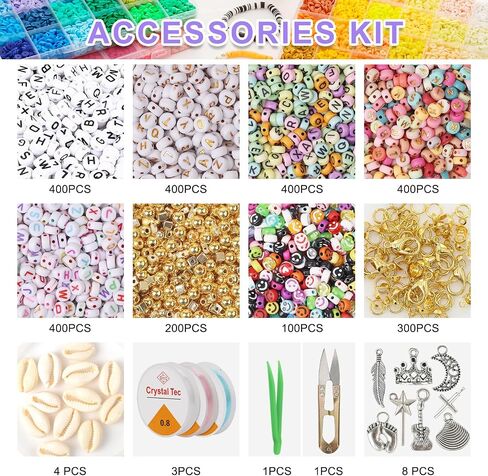 Xseino 33000pcs Clay Beads Makelet Makelet - 180 Collors 8boxes Polymer Clay Beads و 2 styles beads ， مع إكسسوارات صنع المجوهرات الغنية و 3 لفائف بلورية من الحرف اليدوية in Kuwait