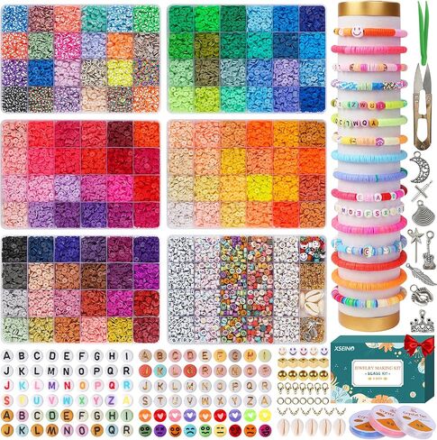 Xseino 33000pcs Clay Beads Makelet Makelet - 180 Collors 8boxes Polymer Clay Beads و 2 styles beads ， مع إكسسوارات صنع المجوهرات الغنية و 3 لفائف بلورية من الحرف اليدوية in Kuwait
