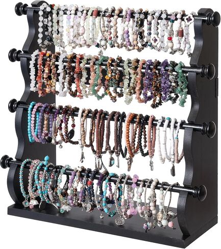 4 Tier Wooden Bracelet Holder, Bangle Watch Necklace Display Storage Antique Bracelet Display Jewelry Holder Stand Display Organizer, Brown 4 Tier Wooden Bracelet Holder in Saudi Arabia